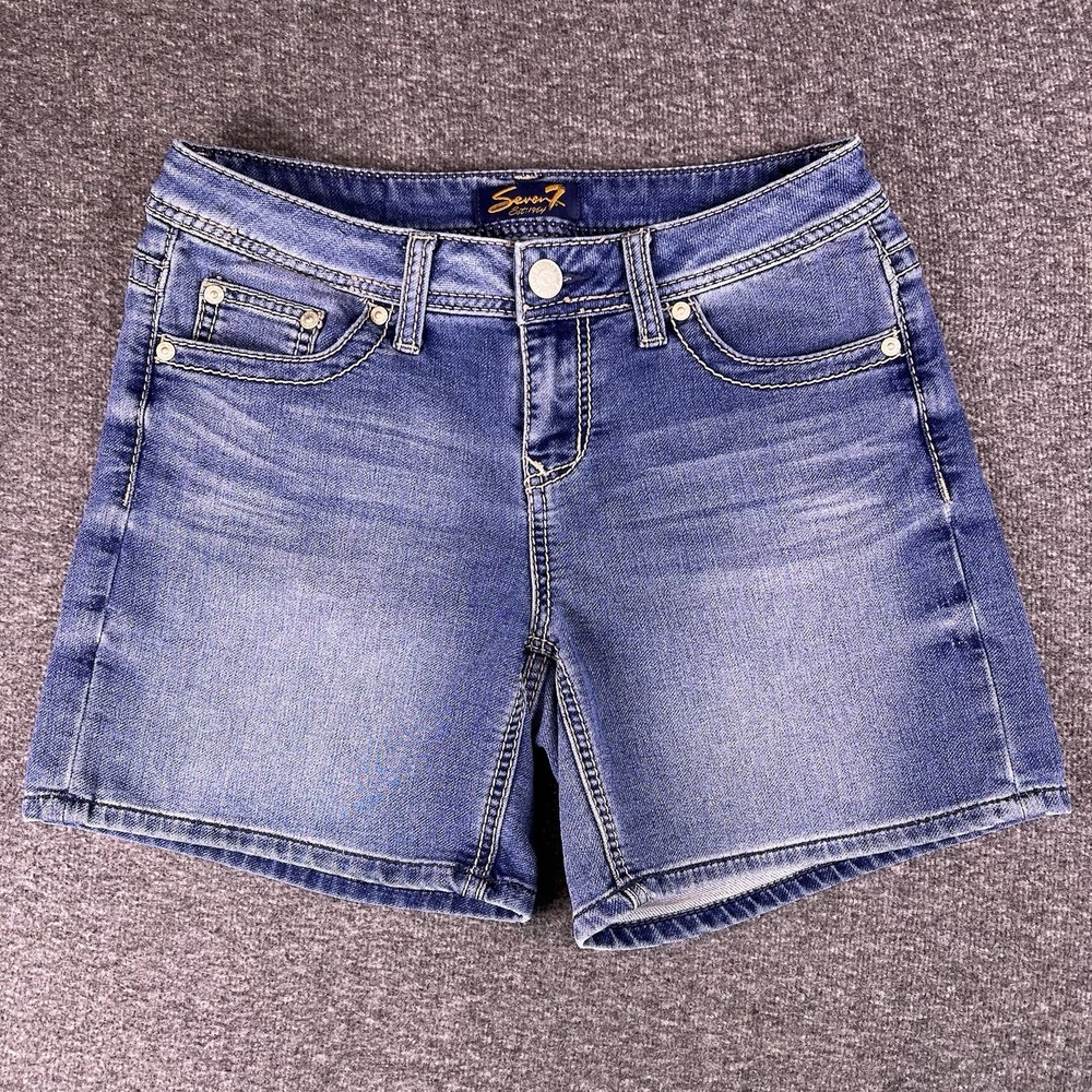 Seven7 Denim Shorts Womens 4 Blue Casual Summer Stretch Embroidered Pockets 29x5